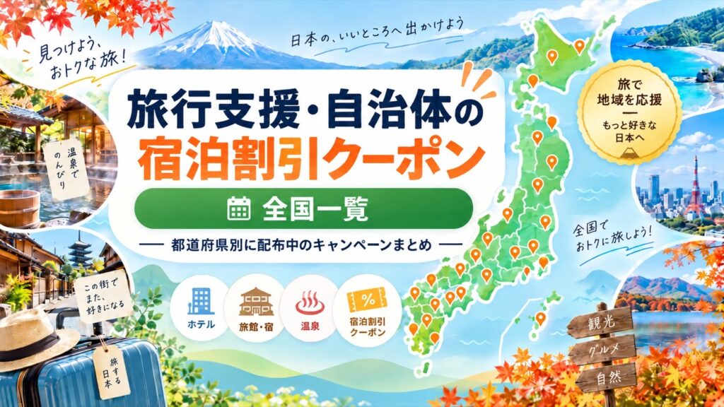 旅行支援・自治体の宿泊割引クーポン 全国一覧【2026年10月】｜全国旅行支援終了後に使える都道府県別まとめ